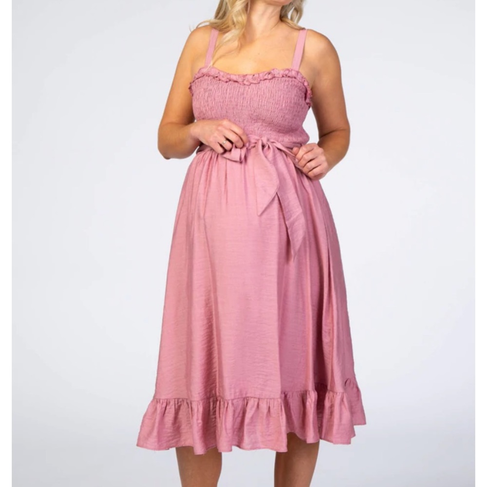 NWT PinkBlush Ruffle Smocked Maternity Dress